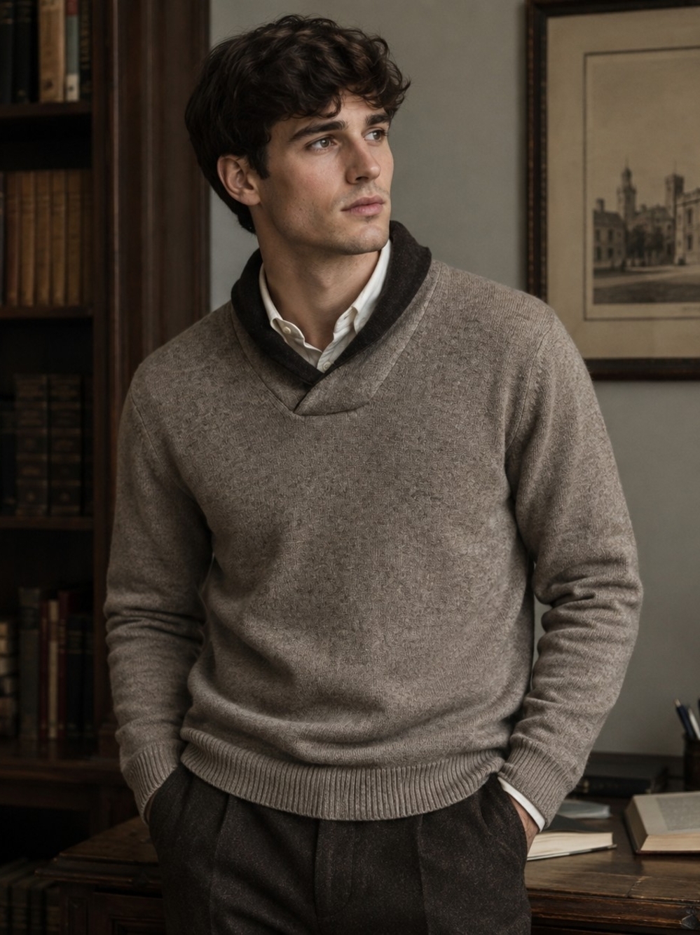 Jos. A. Bank Reserve Men's Shawl Collar Sweater Size L Lambswool Blend  Preppy